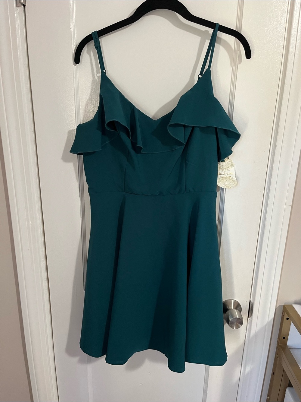 Altar'd State Teal Ruffle-Trim Mini Dress